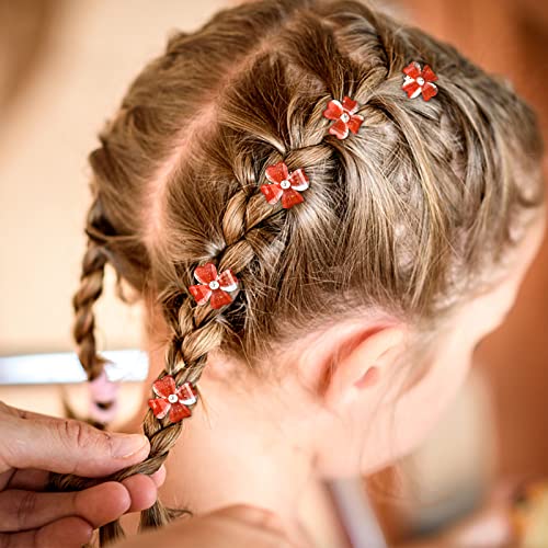 YISSION 20Pcs Mini Red Flower Hair Clips with Rhinestone Cute Hair Pins Decorative Hair Clips Wedding Hair Barrettes Bridal Hair Accessories for Girls Women