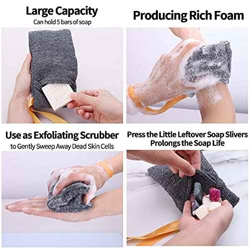 6-Pack Soap Pocket Exfoliating Soap Saver Pouch, Body Scrubber Rough Sponge Exfoliator for Bath or Shower, Gray Mesh Bar Soap Foam Lather Pouch