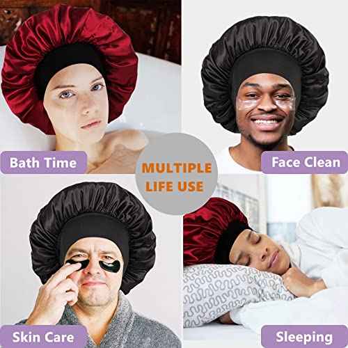 Bonnet for Men,Hair Bonnet for Sleeping,Double Layer Satin Bonnets for Black Women Curly Hair Braids,Reversible Sleep Cap (Large,Black/Black)