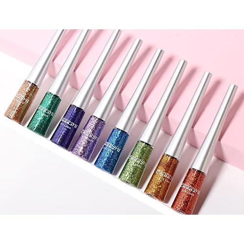 BONNIE CHOICE 16 Colors Glitter Eyeliner Liquid Set, Metallic Glitter Liquid Eyeshadow, Waterproof Long Lasting White Silver Rose Gold Pink Colorful Rainbow Eyeliners Christmas Gifts for Women