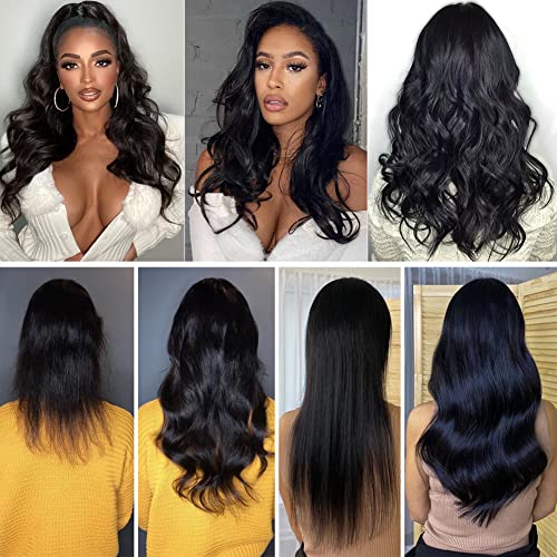 HUA Body Wave Tape in Hair Extensions 18 Inch 100% Human Hair 40PCS 100 Gram Reusable Tape ins Black Wavy Hair