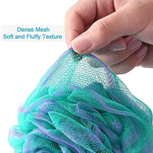 AmazerBath Loofah Sponge 75g/Piece, Exfoliating Bath Sponge Body Scrubber - Loofa Set of 4 Flower Color (Large, Green-Purple)