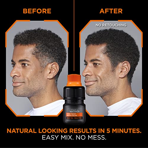 L¡¯Oreal Paris Men Expert One Twist Mess Free Permanent Hair Color, Mens Hair Dye to Cover Grays, Easy Mix Ammonia Free Application, Real Black 02, 1 Application Kit