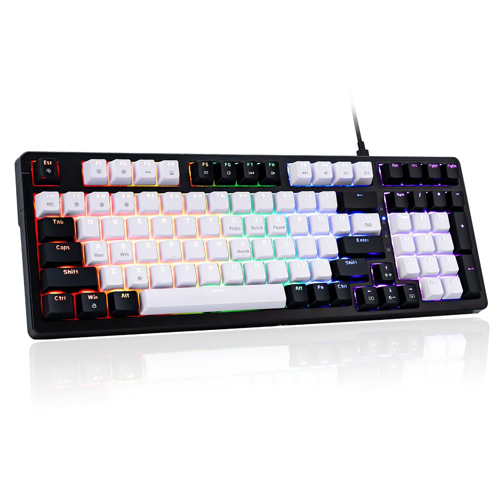ANGELOYANG Mechanical Gaming Keyboard, Full Key Percent Compact Wired RGB Backlit Light Up, Red Switches Hot Swappable USB C Creamy Sounding Silent Black Mechanical Keyboard for PC MAC