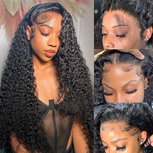 Deep Wave Lace Front Wigs Human Hair 13x6 HD Transparent Deep Curly Lace Frontal Wigs Human Hair 180% Density Glueless Wigs Natural Color 22 Inch