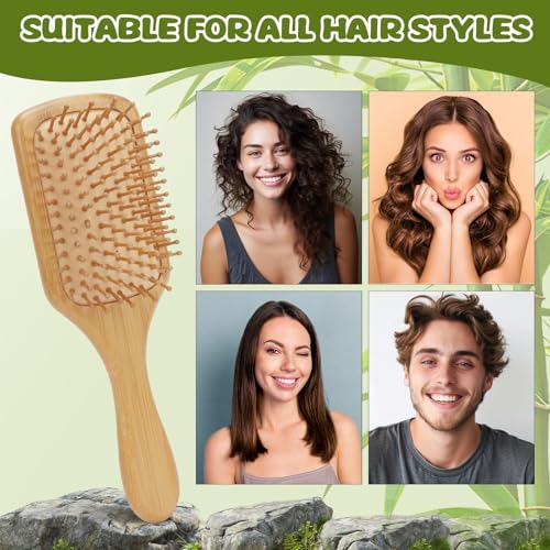 16 PCS Bamboo Hair Brush for Hair Growth Natural Bamboo Paddle Hairbrush with 12 Multicolor Pens Massaging Scalp Brush for Women Men Detangling Curly Thick Wavy Hair DIY Gift for Crafts