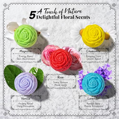 Bath Bomb Gift Set for Women ? 10 Pack Handmade with Natural Essential Oils, 5 Aromatic Scents, Relaxing Rose Bubble Bath, Self Care Birthday & Summer Gifts for Mom, Wife, and Her