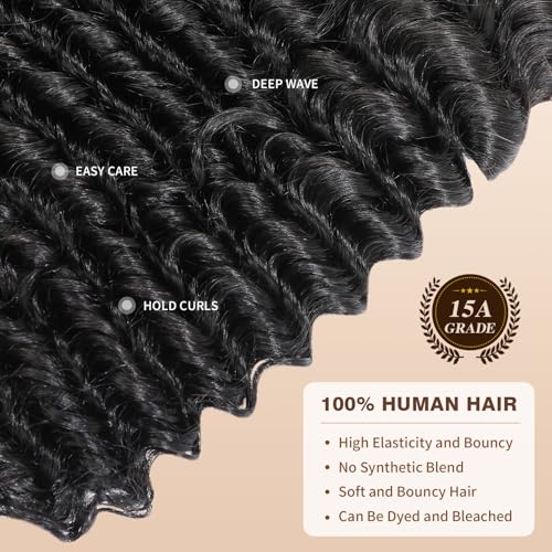 15A Raw Indian Deep Wave Bundles Human Hair 12 14 16 Inch 100% Human Deep Wave Curly Hair Bundles Wet and Wavy Double Drown Weft Hair Extensions Natural Black Color Remy Virgin Hair
