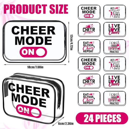 Abbylike 24 Pcs Cheer Gifts Cosmetic Bag 7 x 4.7 x 2.4'' Makeup Bag Cosmetic Toiletry Zipper Pouch Clear Zipper Case for Cheerleaders Women(Cheerleaders)