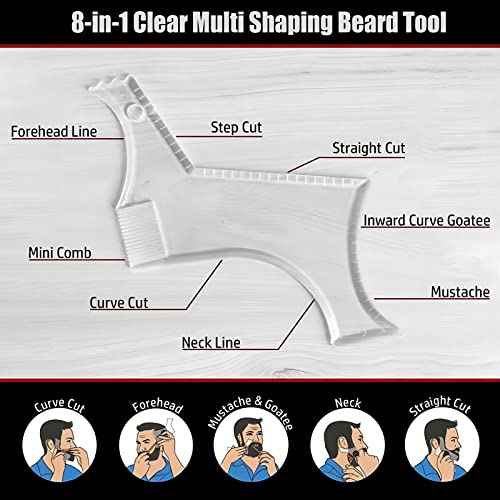Men's Beard Shaping Tool With Inbuilt Comb Transparent Template Styling Comb Templates for Goatee Mustache Sideburns, Jaw Cheek/Neck Line, Symmetric/Curve/Step Cut (Clear-2pcs)