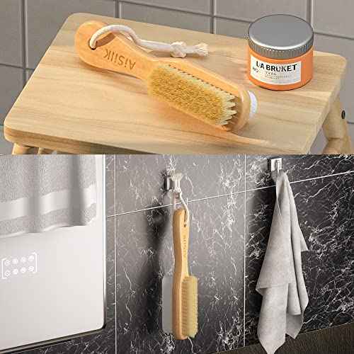 Foot Natural Bristle Brush & Pumice Stone Combo W/Rope wooden handle - Exfoliator Pedicures Calluses Remover - Smoother Body skin, feet, elbow Scrubber for Massage SPA Sauna and more