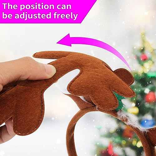 2Pcs Christmas Headband Antlers Reindeer Headband Antlers Hair Hoop Headpiece for Christmas Easter Halloween Party(Dark Brown Light Brown)
