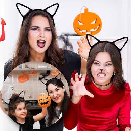 Halloween Cat Ears Headband ? Halloween Black Cat Ear Headband for Cosplay, Fancy Dress, Masquerade & Party Costumes - Black Cat Headbands