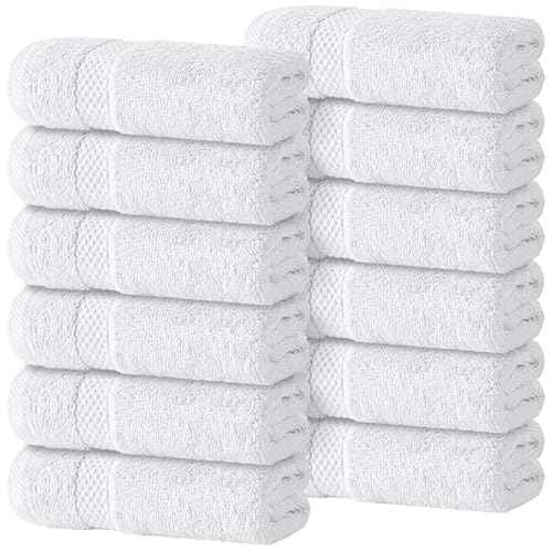 White Classic Luxury Cotton Washcloths 13x13 Inch - 650 GSM Turkish Cotton | Hotel, Spa, Bathroom Face Towel | 12 Pack