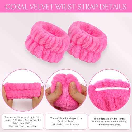 CAVETEE Spa Headband Set with Sleep Eye Mask, Thick Sponge Headband for Makeup Removal, Skincare, Shower (Hot Pink)