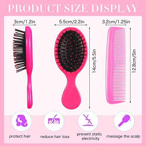 12 Pack Wet Small Hair Brush Combs Set, 6 Detangler Mini Brush Detangling Travel Hair Brush 6 Plastic Fine Wide Combs for Women Men Kids Toddler Girls Baby(Stylish Colors)