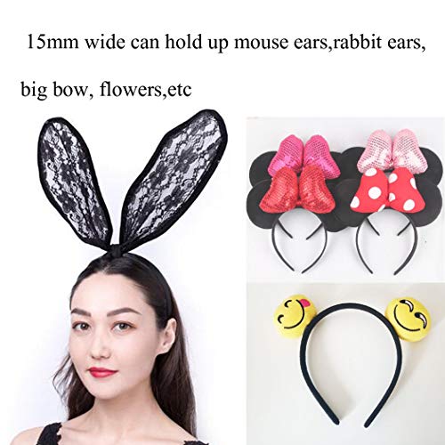 20pcs 15mm Wide Satin Fabric Covered Ribbon Flexible Headband Hairband Hair Band For Girls Women DIY Craft (Black)