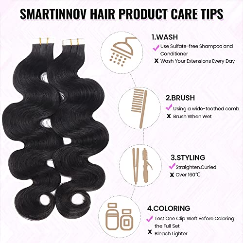 Tape in Hair Extensions for Black Women - Double Sided Body Wave Human Extensions for 4C Hair - Invisible Seamless Skin Weft 40pcs/Pack 100g 18Inch Remy PU Extension