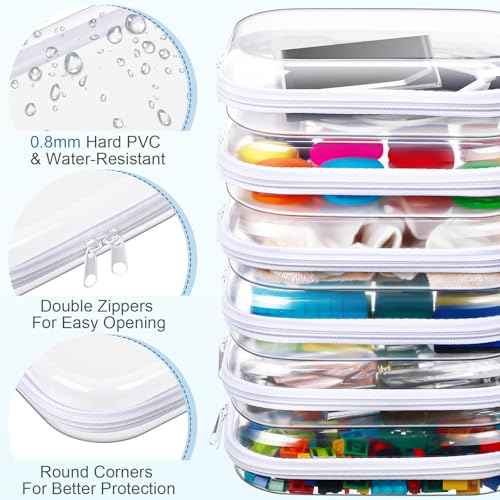 Sanwuta 6 Pcs Clear Hard Zipper Case Hard Plastic Zipper Pouches Makeup Bag Pencil Pouches Transparent Cases for Snacks Plastic Storage Organizer Box for Travel(Clear,7.87 x 5.9 x 2 Inch)