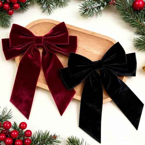 2PCS Velvet Bows Hair Clip Ribbon Black Red Accessories Bow for Women Girls Toddlers Teens Kids