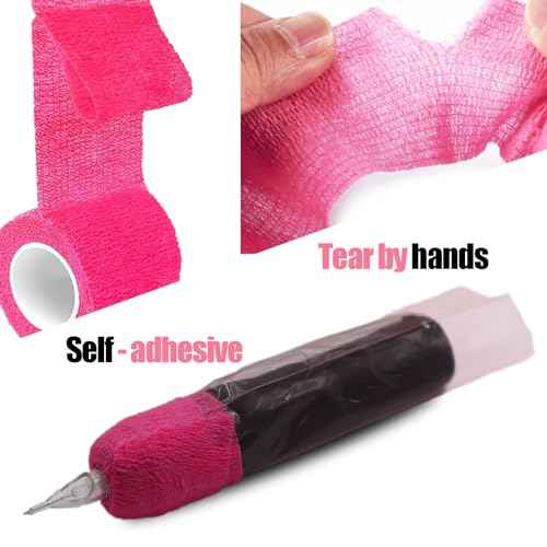 200 Pink Tattoo Pen Covers & 4 Grip Tapes - Large Tattoo Machine Covers & Tattoo Tape Wrap - Tattoo Supplies