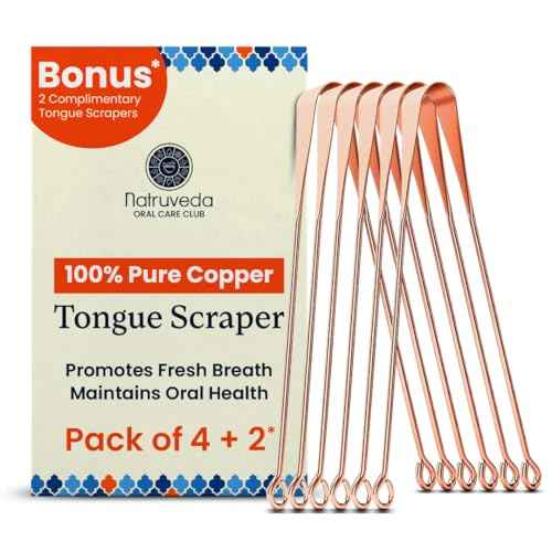 100% Pure Copper Tongue Scraper ? Limpiador de Lengua Raspador for Adults & Kids | Metal Tongue Cleaner for Fresh Breath | Reusable Ayurvedic Tongue Scraper | Tongue Cleaning Tool (6 Pack, USA Seller)