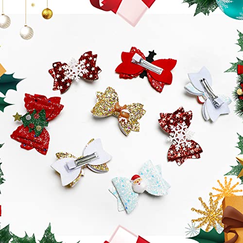 8pcs Christmas Hair Clip Glitter Sequined Christmas Santa Bow Clips Christmas Tree, Snowflower Elk Bow Hair Barrettes Hairpin Christmas Tree Accessories Christmas Birthday Gifts for Girls Women Toddlers