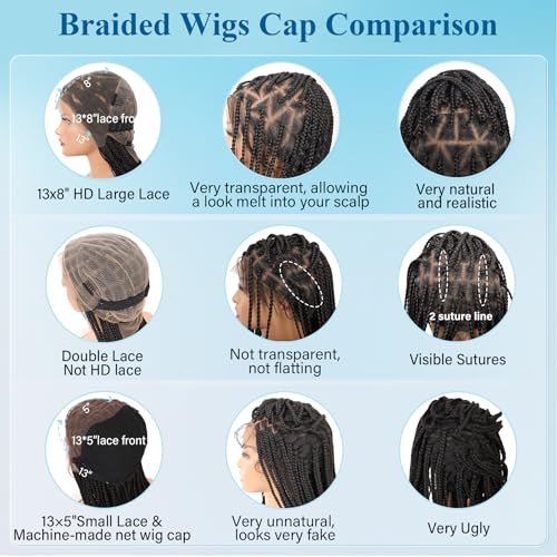 13x8'' HD Lace Front Boho Braided Wig Knotless Braided Wigs for Black Women Box Braid Wig Premium Synthetic Braided Lace Front Wig with Baby Hair Long Black 36 Inch