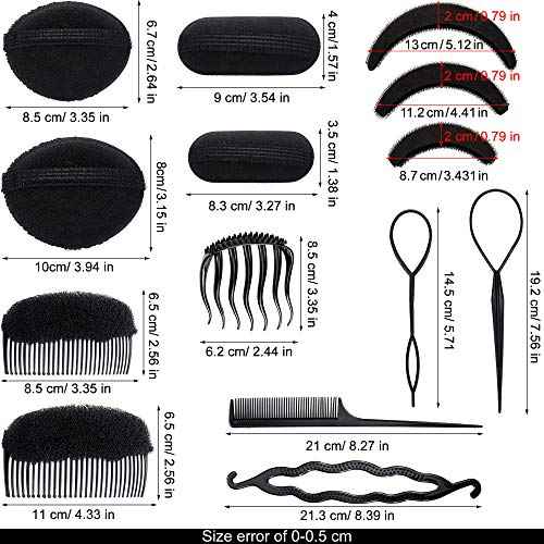 16 Pieces Hair Bump Sponge, Padding Volume Insert Tools, Simple Braid Tools, Bases up Combs, Hair Styling Accessories for Girls & Women