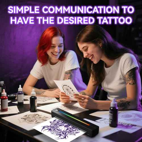 P91s AI Tattoo Stencil Printer with Stencil Paper and Rainbow Light Strip,Wireless Thermal Tattoo Printer for Phone & PC
