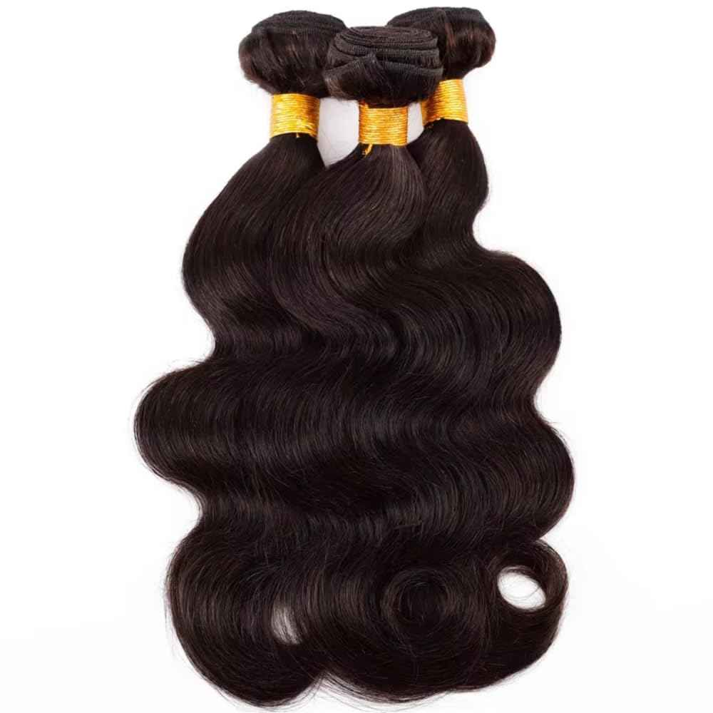 Huarisi 10A Brazilian Body Wave Human Hair Bundles, 24-26 Inch, 100% Unprocessed Virgin, 2 Bundles for Women, Natural Black, Sew-In Installation