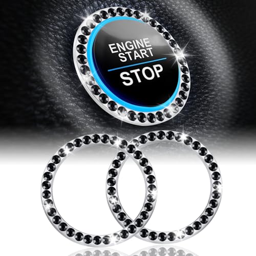 LivTee 2 PCS Crystal Combinatorial Rhinestone Car Engine Start Decoration Ring, Push to Start Button Cover Sticker, Bling Car Interior Accessories for Women, Automotive Decals, Light Blue