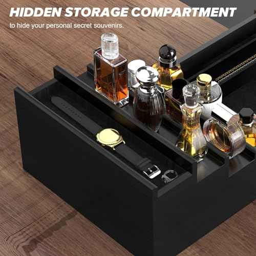 Cologne Organizer for Men, 4 Tier Black Wood Perfume Organizer with Felt Lining Drawer and Hidden Compartment, Perfume Display Holder, A Gift for Men