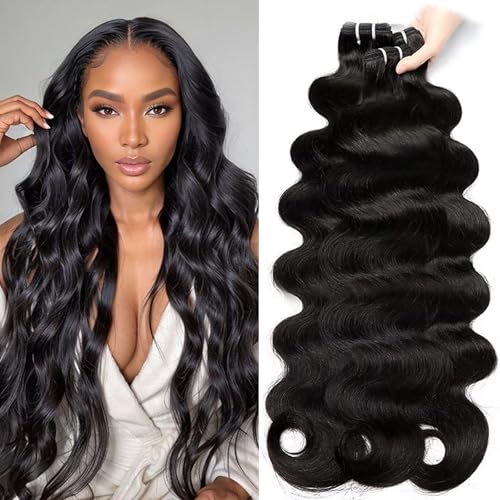 Human Hair Bundles Body Wave Bundles Human Hair 12A Grade 100% Unprocessed Brazilian Virgin Hair 3 Bundles Human Hair Extensions for Black Women Natural Color 20 20 20 Inch