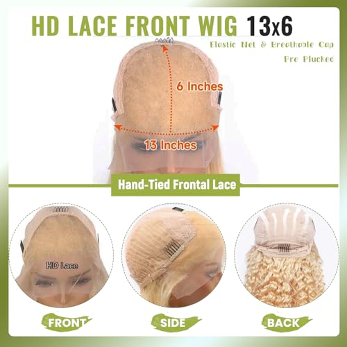 13x6 Lace Front Wigs Human Hair Deep Wave 613 Blonde Lace Front Wig Human Hair Pre Plucked Glueless Wig for Women 22 Inch
