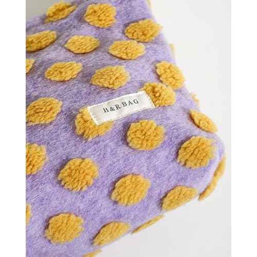LETGO Fuzzy Makeup Bag Quilted Cosmetic Bag Puffy Coquette Makeup pouch Aesthetic Cotton Fleece Purple Travel Toiletry Bag Organizer Makeup Brushes Storage Bag for Women (Purple-Small)
