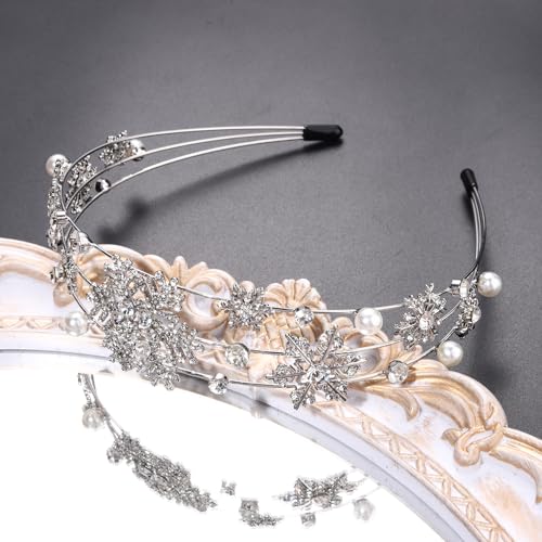 Christmas Headband Silver Snowflake Headband Pearl Christmas Party Headbands for Women Holiday Hair Hoop (Snowflake/Silver)