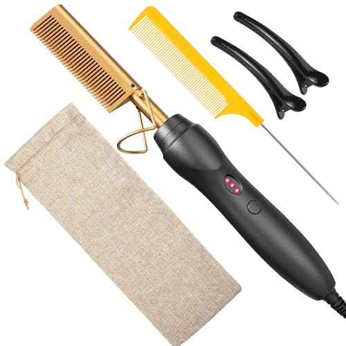 Hot Comb Hair Straightener Pressing Combs - Ceramic Electric Straightening Comb for Natural Black Beard Wigs Holiday Gift