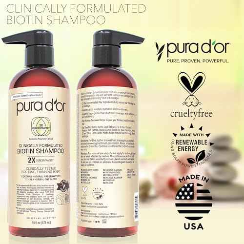 PURA D'OR Professional Grade Biotin Shampoo, Clinically Proven Anti-Thinning Hair Care, 2X Concentrated DHT Blocker Hair Thickening Products For Women & Men, 16oz