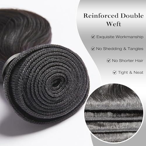 ASHINE Human Hair Bundle Body Wave Straight, Unprocessed Cambodian Raw Hair Bundles for Women Natural Black 24 Inch, Keep Soft and Silky After Multiple Washes