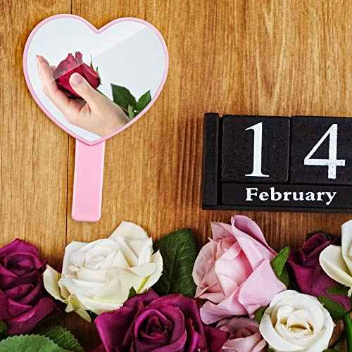 Jetec 2 Pieces Heart Shaped Handheld Cosmetic Mirrors Mini Travel Makeup Mirrors with Handle Small Heart Decorative for Women(Pink, Purple)
