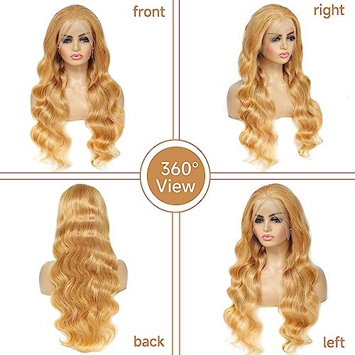 Honey Blonde Lace Front Wig Human Hair 27# Colored Human Hair Lace Front Wigs 13x4 Body Wave Glueless Lace Front Wigs Human Hair 200 Density 22 Inch