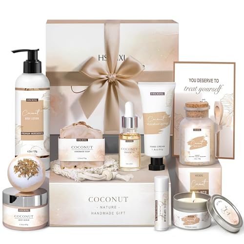 Gifts for Women Bath and Body Gift Basket Set for Women, 12 Piece Set of Coconut Home Spa Set for Self Care, Mothers Day Relaxing Bath Sets Birthday Christmas Gifts for Mom Sister Her Wife