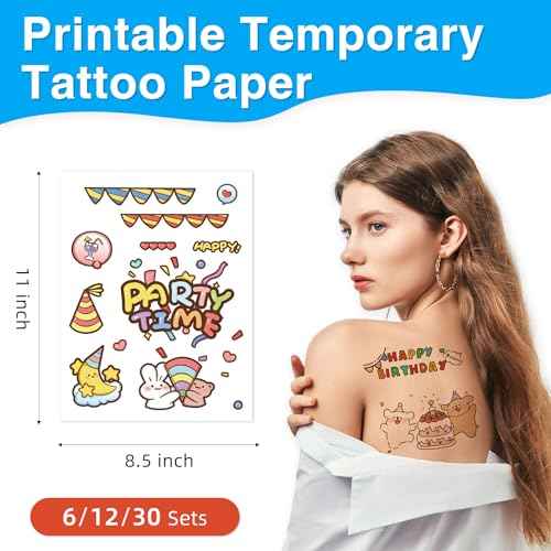Printable Temporary Tattoo Paper for INKJET Printer, 12-Sets Custom Tattoo Printer Sticker 8.5X11", DIY Personal Clear Transfer Paper for Kids, Family, Christmas, Birthdays, Parties, Festivals