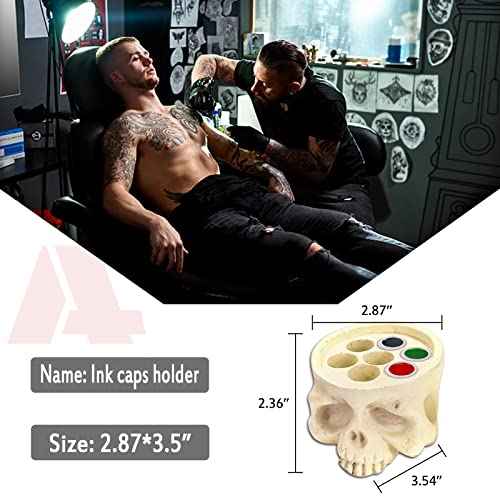 1Pcs 7 Holes Hard Skull Resin Ink Cup Holder with 100pcs #15 Large Ink Caps for Tattoo Artist Gift