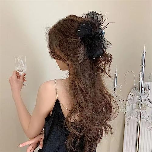 2Pc fashion Mesh Ostrich Hair Clip, Large Hair Clips for Thick and Thin Hair, Strong Hold Bow Claw Clips Non-slip Jaw Hairpin Fashion Hair Accessories Gifts for Women Girls