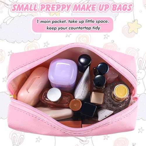 Initial Makeup Bag for Women Travel Small Cosmetic Bag Cute Pink Personalized Preppy Makeup Pouch for Purse Zippered Toiletry Organizer PU Leather Makeup Bag Makeup Case for Christmas£¨E£©