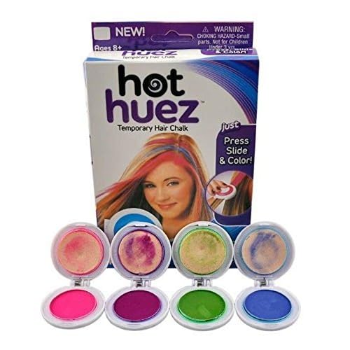 Hot Huez Temporary Hair Chalk - Set of 4 Colors: Blue, Green, Pink, Yellow