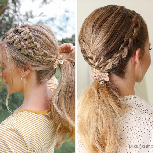 AHONEY 9 Count Hair Ties Elastic Hair Scrunchies Hold Crystal Bulk Hair Ropes Stretchy Handmade Boho Hair Accessories for Women Girls