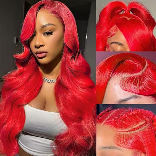 20 Inch Red Wig Human Hair Body Wave 13x6 HD Lace Frontal Wigs Human Hair 200 Density Pre Plucked for Women
